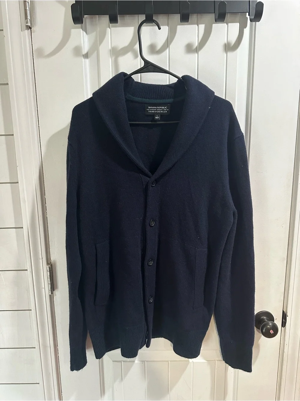 John Varvatos Black Crewneck Sweater with Subtle Stripe Texture 100% merino wool